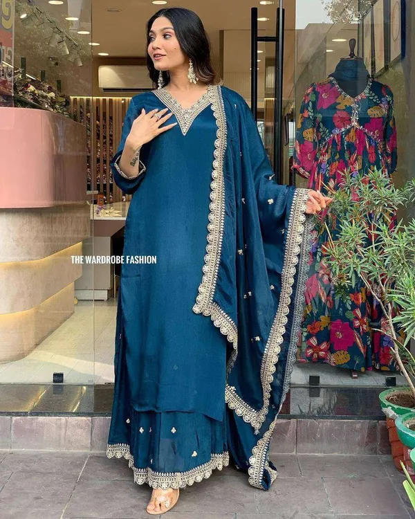 Teal_Blue_Touch_Of_Grace_To_Your_Wardrobe_With_Blue_Roman_Satin_Outfit