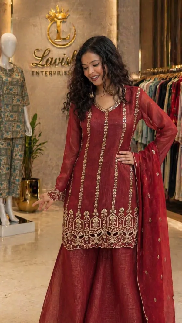 Maroon_luxurious_Crunchy_Silk_Palazzo_Set