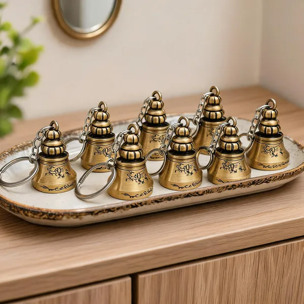 Gold_Metal_Antique_Temple_Bell_Pendant_Key_Chain_For_Unisex_Pack_Of_8