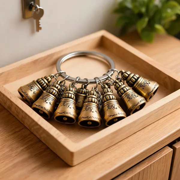 Gold_Metal_Antique_Temple_Bell_Pendant_Key_Chain_For_Unisex_Pack_Of_8