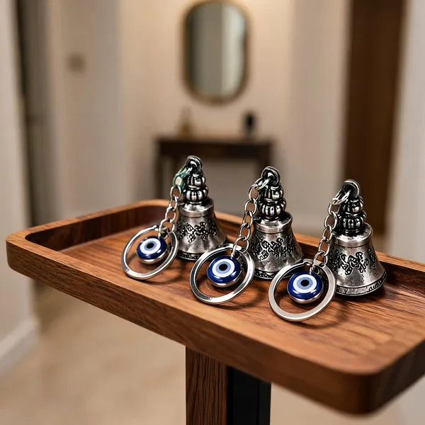 Silver_Metal_Bell_Evil_Eye_Lucky_Charm_Key_Chain_For_Unisex_Pack_of_3