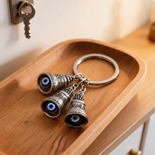 Silver_Metal_Bell_Evil_Eye_Lucky_Charm_Key_Chain_For_Unisex_Pack_of_3
