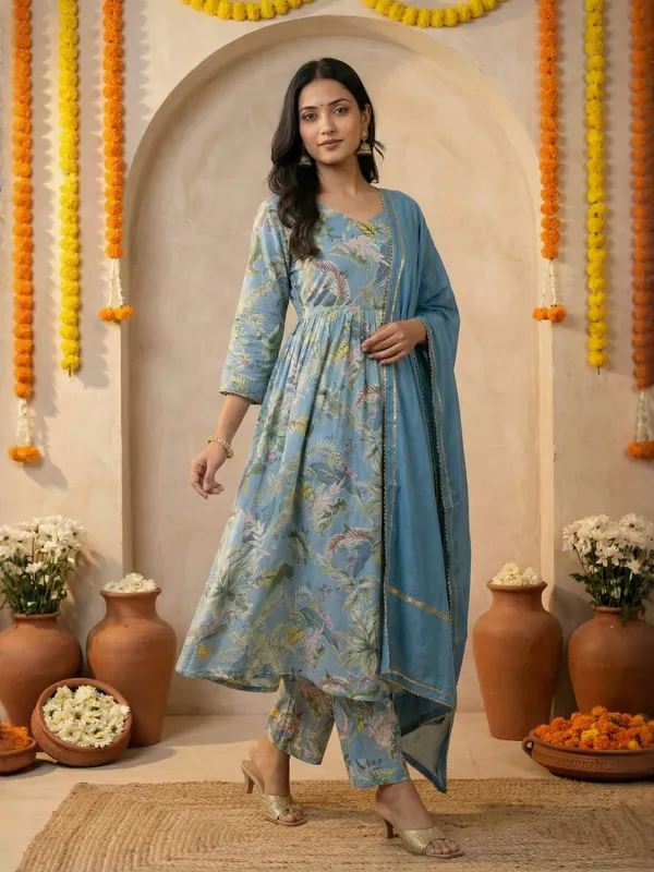 Blue_Floral_Printed_Anarkali_Kurta_Set_With_Dupatta_For_Women