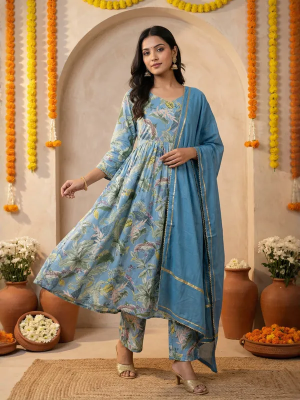 Blue_Floral_Printed_Anarkali_Kurta_Set_With_Dupatta_For_Women