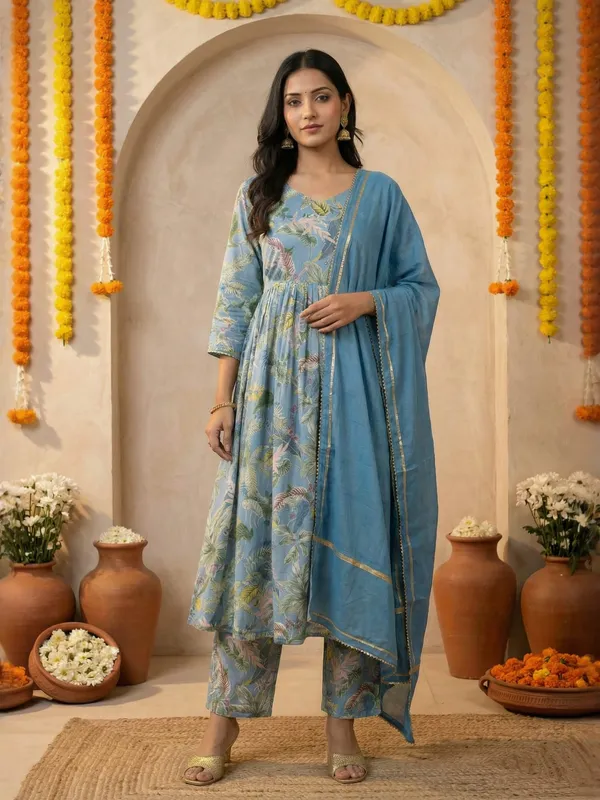 Blue_Floral_Printed_Anarkali_Kurta_Set_With_Dupatta_For_Women