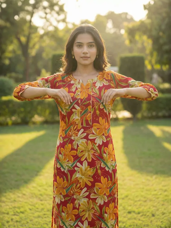 Red_And_Yellow_Cotton_Floral_Print_Printed_Straight_Kurta_For_Women
