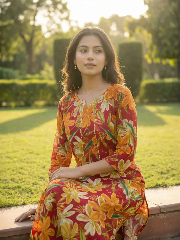 Red_And_Yellow_Cotton_Floral_Print_Printed_Straight_Kurta_For_Women