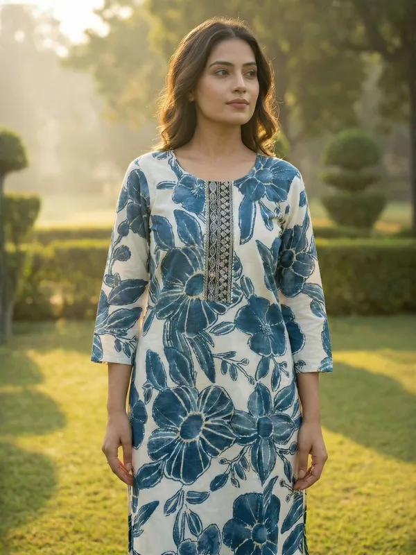 Blue_Cotton_Floral_Print_Printed_Straight_Kurta_For_Women