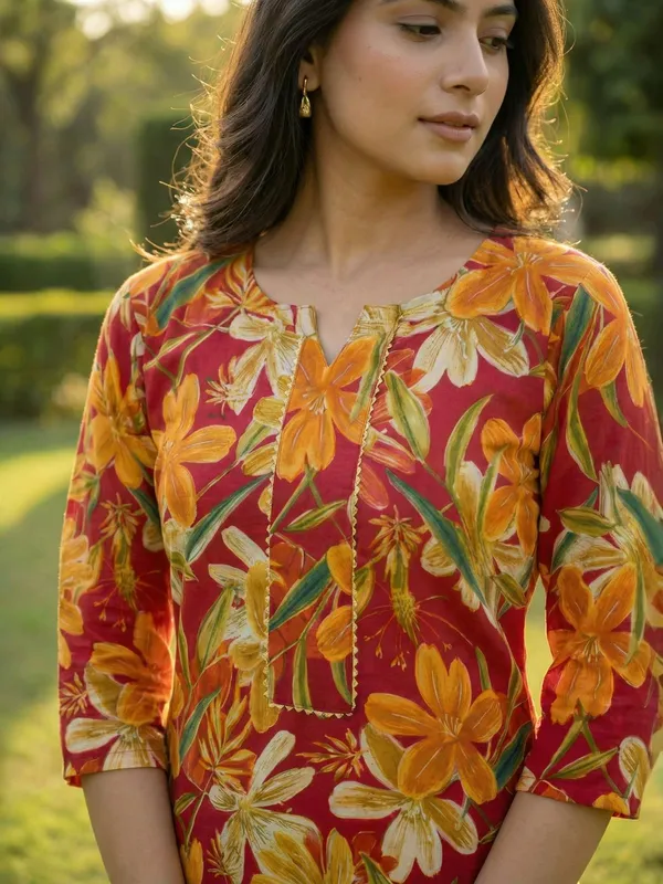 Red_And_Yellow_Cotton_Floral_Print_Printed_Straight_Kurta_For_Women