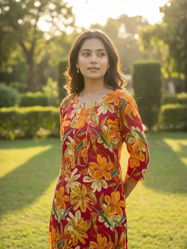Red_And_Yellow_Cotton_Floral_Print_Printed_Straight_Kurta_For_Women