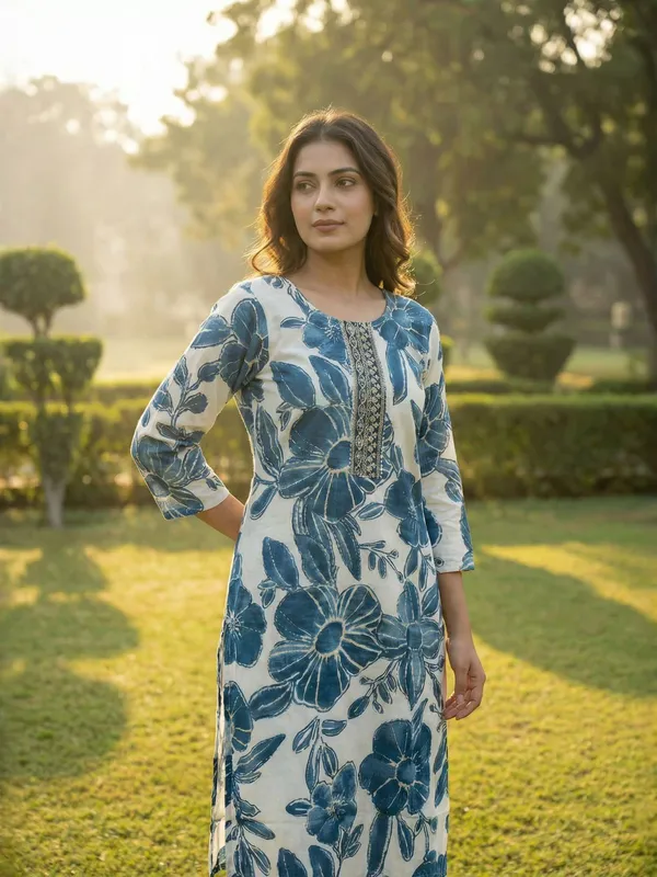 Blue_Cotton_Floral_Print_Printed_Straight_Kurta_For_Women