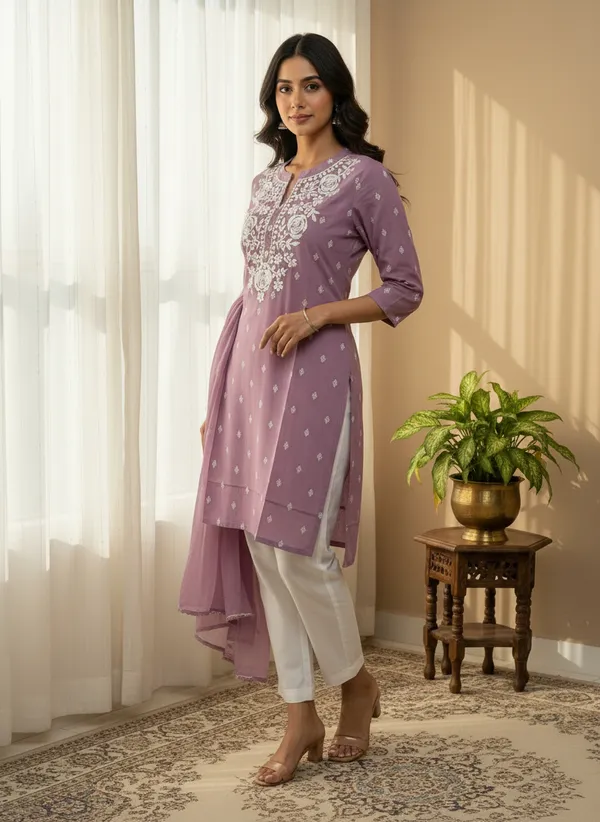 Lavender_Embroidered_Straight_Short_Kurti_For_Women