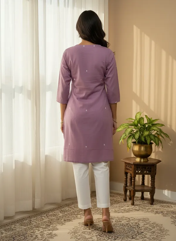 Lavender_Embroidered_Straight_Short_Kurti_For_Women