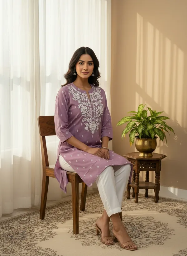 Lavender_Embroidered_Straight_Short_Kurti_For_Women