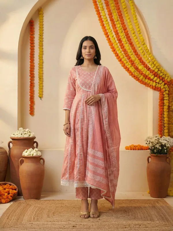 Peach_Embroidered_Kurta_Set_With_Dupatta_For_Women