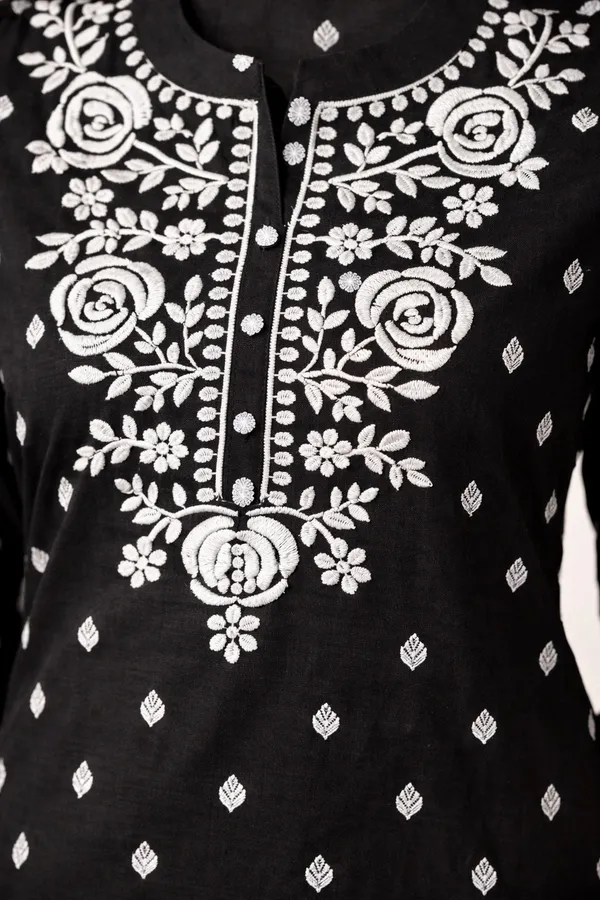 Black_Cotton_Printed_Embroidered_Straight_Kurta_For_Women
