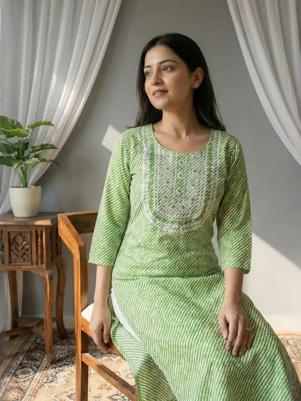 Green_Cotton_Printed_Embroidered_Straight_Kurta_For_Women