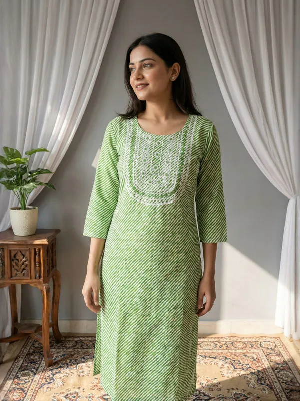 Green_Cotton_Printed_Embroidered_Straight_Kurta_For_Women