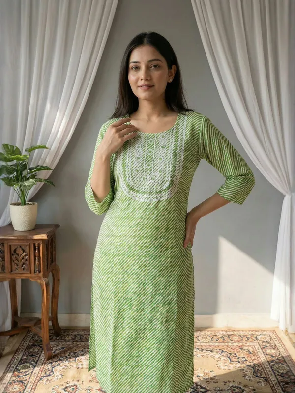Green_Cotton_Printed_Embroidered_Straight_Kurta_For_Women