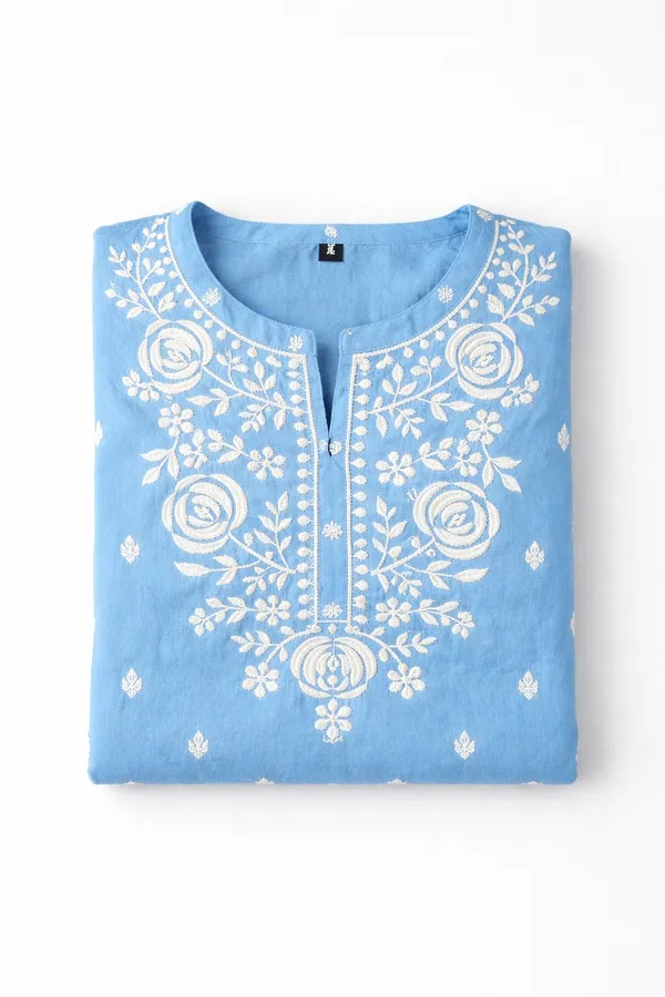 Sky_Blue_Embroidered_Straight_Short_Kurti_For_Women