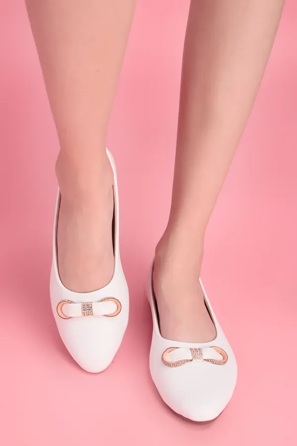 White_Ballet_Flats_With_Diamante_Bow_Detail_For_Women