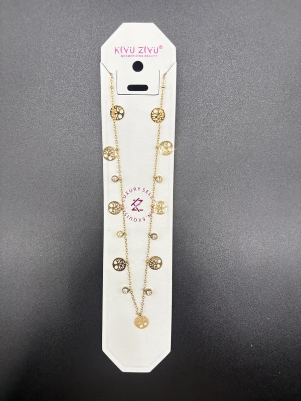 Gold_Tone_Alloy_Filigree_Disc_Charm_Chain_Necklace_For_Women