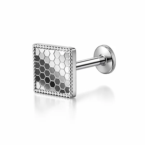 Honeycomb_Textured_Square_Stud_Earrings_in_925_Silver_For_Men_And_Women