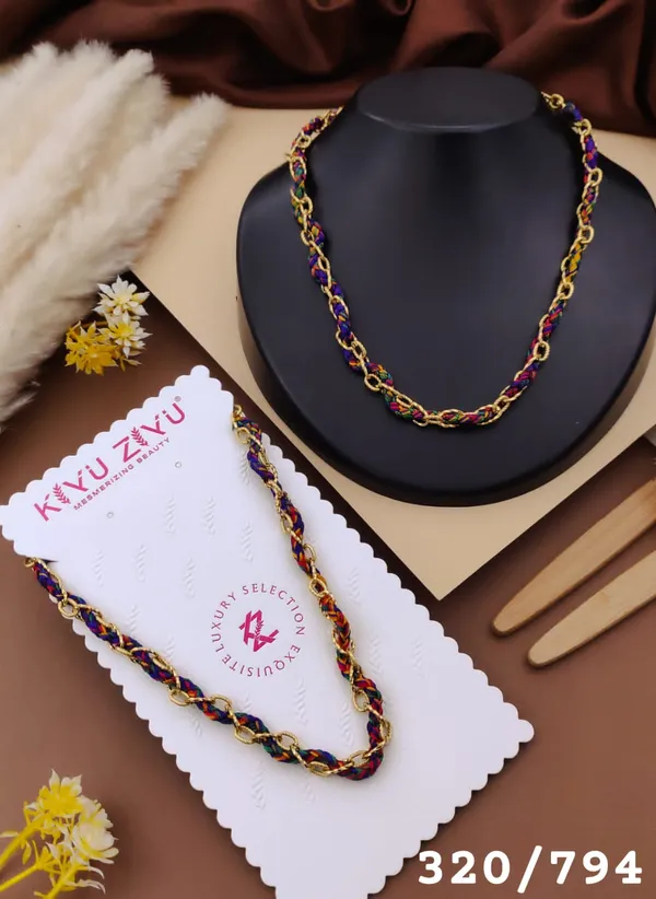 Multicolor_Alloy_Purple_Maroon_Black_Gold_Tone_Chain_Necklace_For_Women