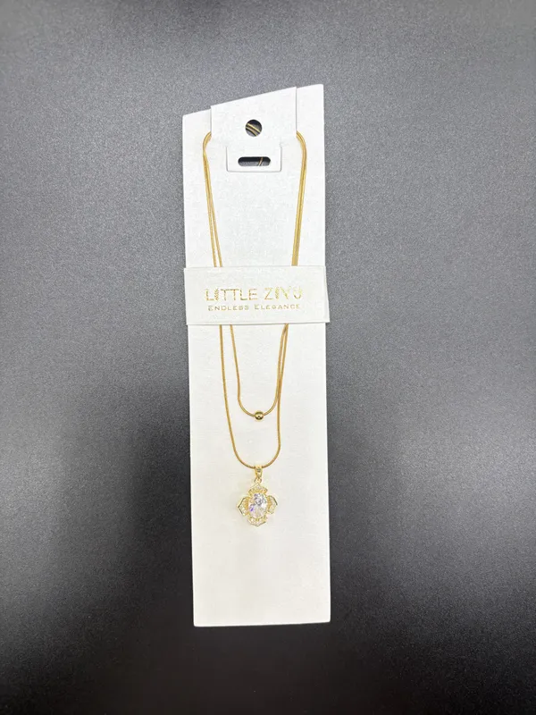 Gold_Alloy_Double_Layer_Crystal_Clover_Pendant_Necklace_For_Women