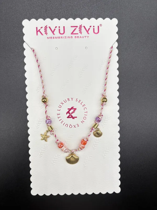 Gold_Alloy_Pink_Beaded_Seashell_Starfish_Charm_Necklace_For_Women