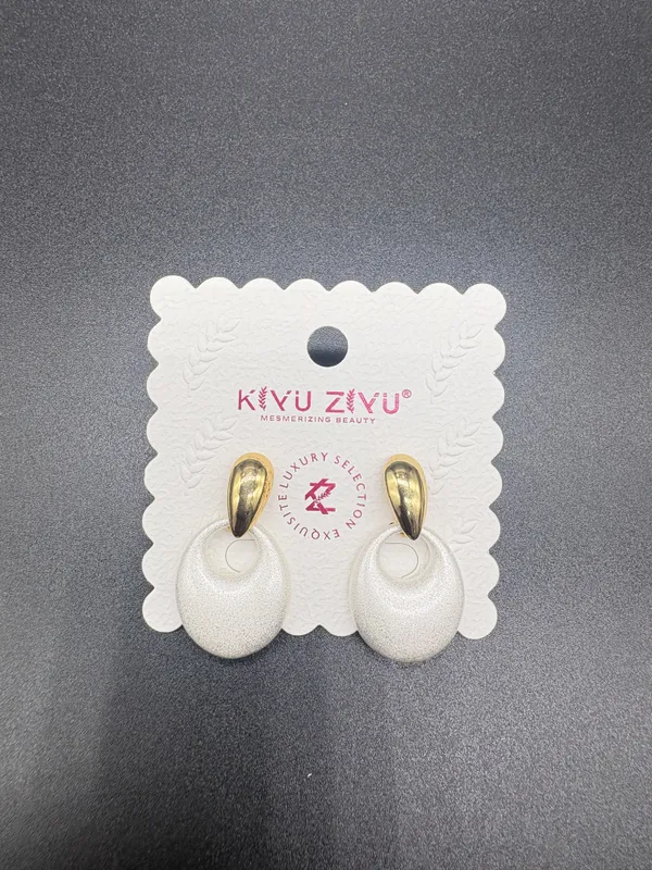 White_Disc_Gold_Tone_Drop_Earrings_For_Women