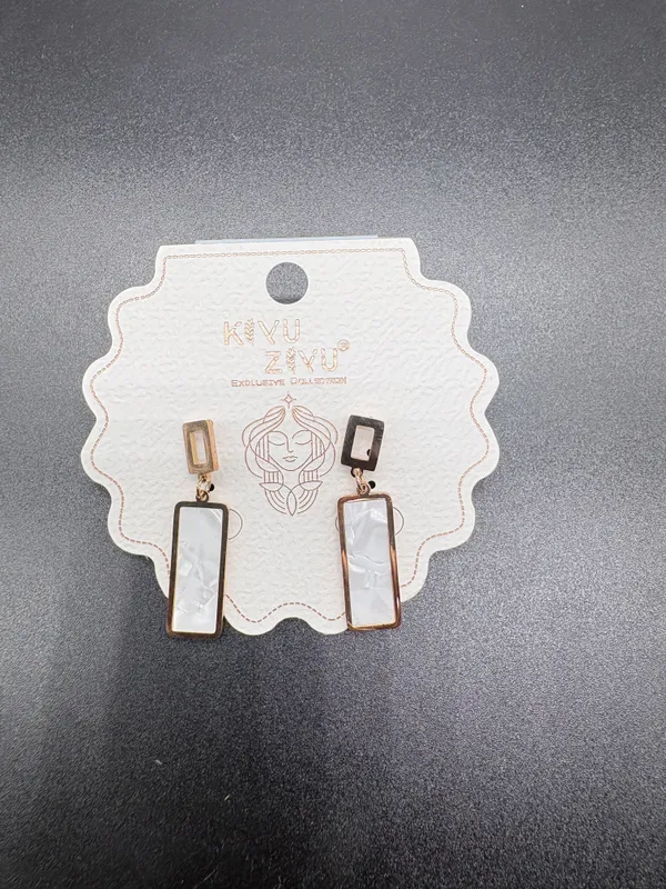 White_Stone_Gold_Tone_Alloy_Rectangular_Frame_Drop_Earrings_For_Women