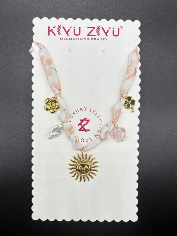 Gold_Alloy_Floral_Fabric_Sun_Charm_Bracelet_For_Women