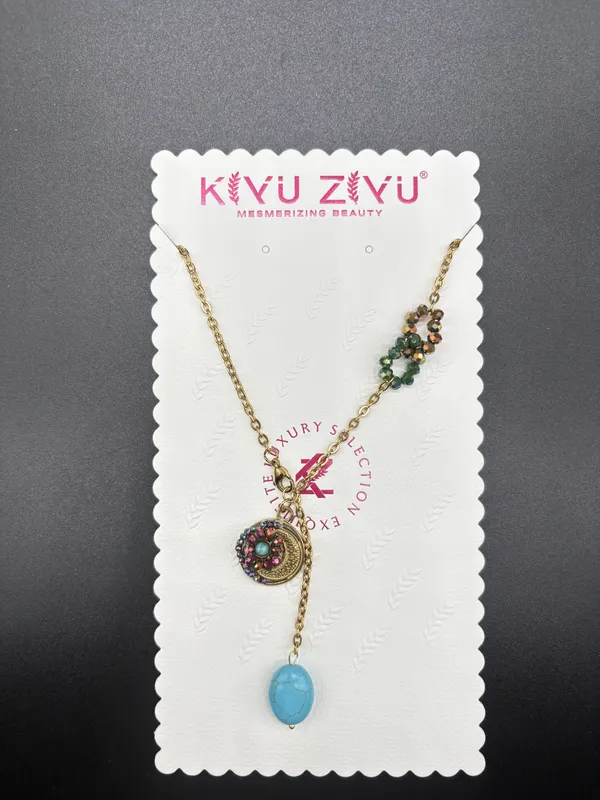 Blue_Turquoise_Alloy_Multi_Charm_Gold_Tone_Pendant_Necklace_For_Women