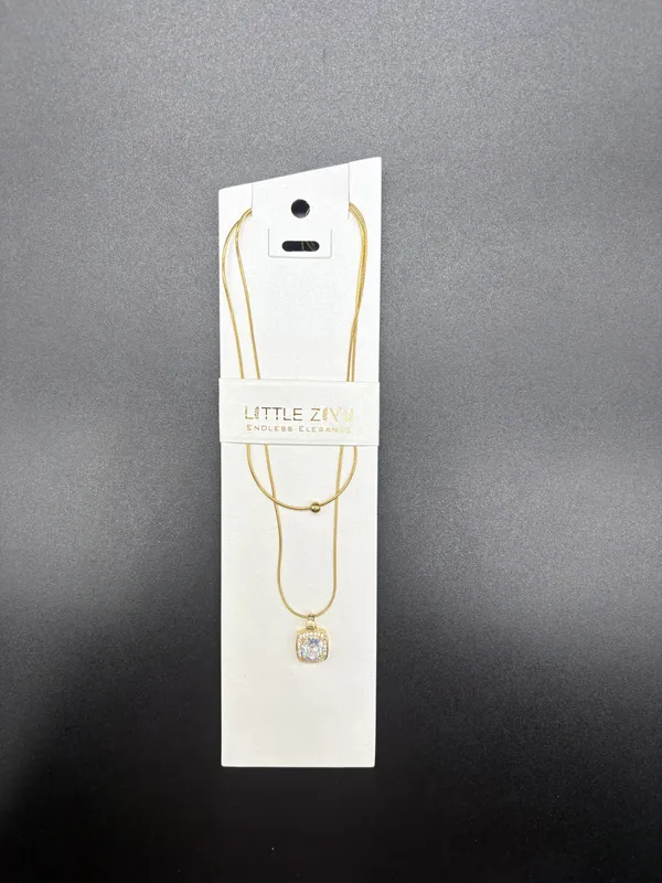 Gold_Alloy_Crystal_Square_Pendant_Layered_Necklace_For_Women