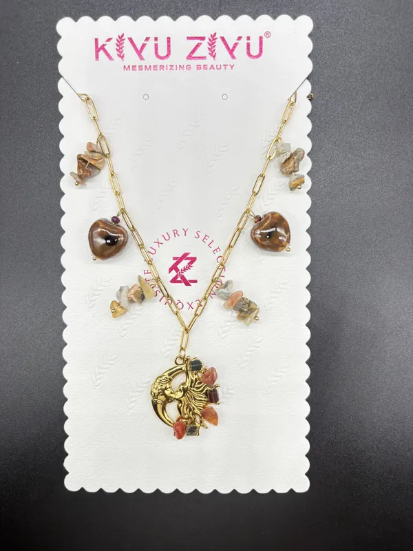 Gold_Alloy_Natural_Stone_Bead_Mermaid_Charm_Necklace_For_Women