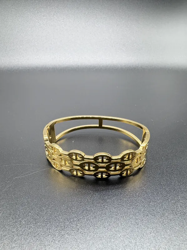 Gold_Alloy_Double_Row_Interlocking_Link_Bangle_Bracelet_For_Women
