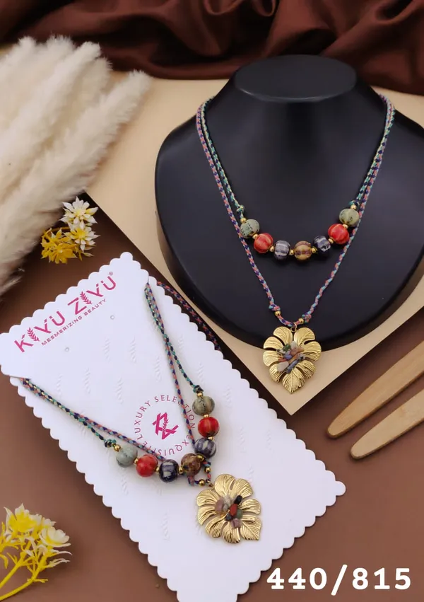 Gold_Alloy_Multi_Strand_Floral_Pendant_Beaded_Necklace_For_Women