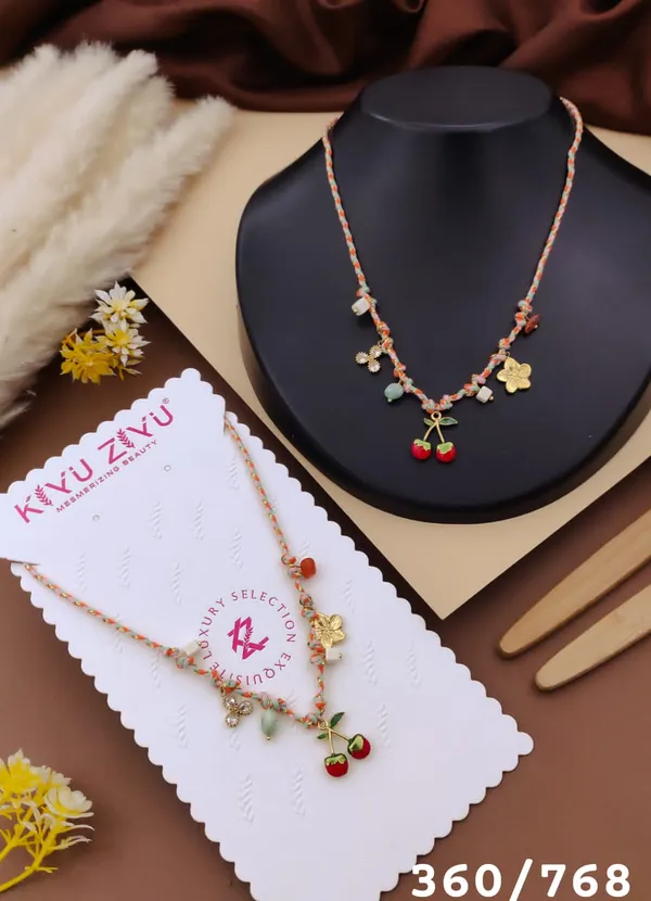 Gold_Tone_Alloy_Cherry_Floral_Charm_Pendant_Necklace_For_Women