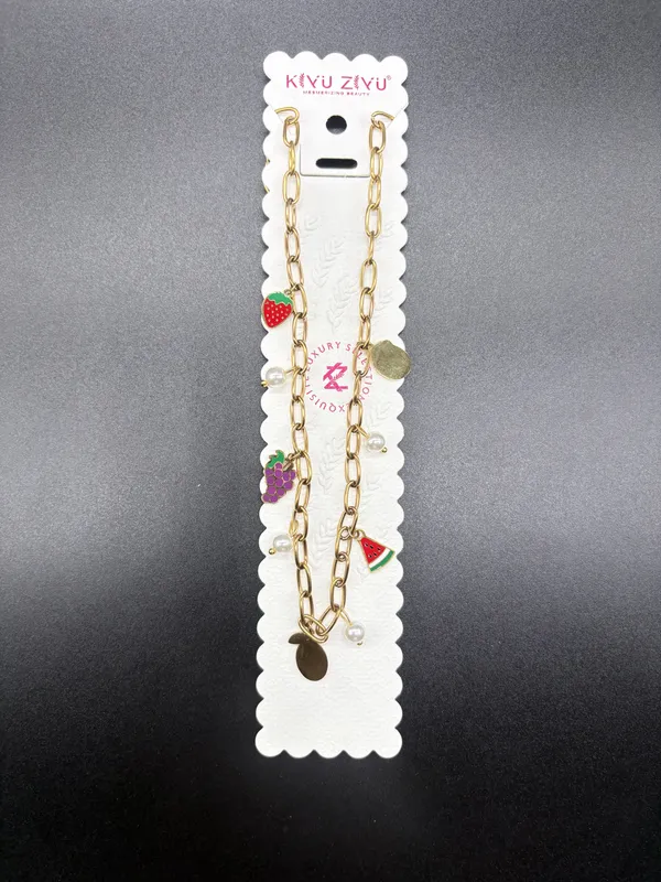 Gold_Alloy_Enamel_Fruit_Charm_Chain_Link_Bracelet_For_Women