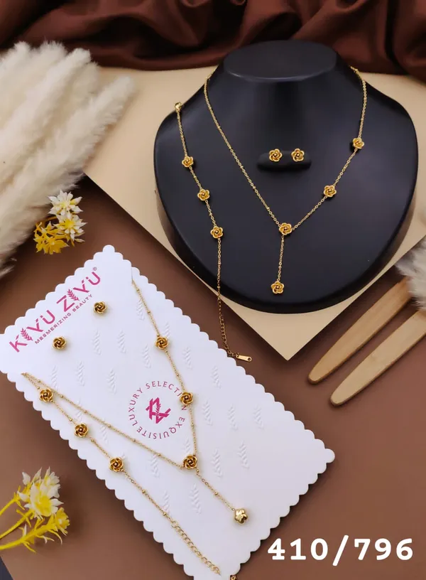 Gold_Tone_Alloy_Rose_Flower_Necklace_And_Earring_Set_For_Women