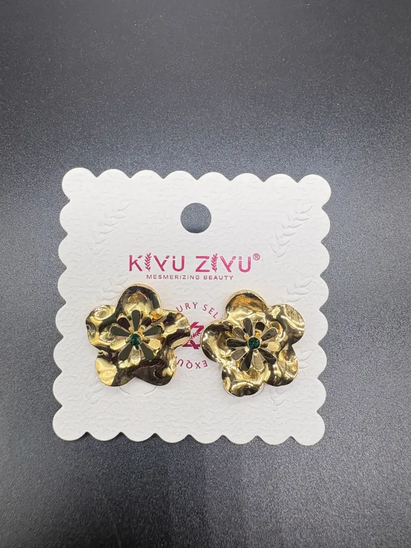 Gold_Tone_Green_Stone_Floral_Stud_Earrings_For_Women