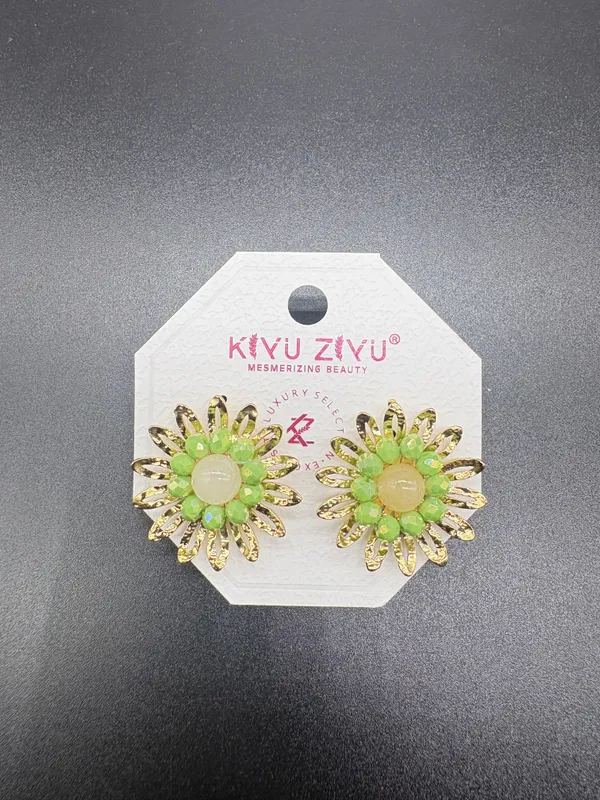 Green_Alloy_Floral_Stud_Earrings_With_Golden_Petals_For_Women