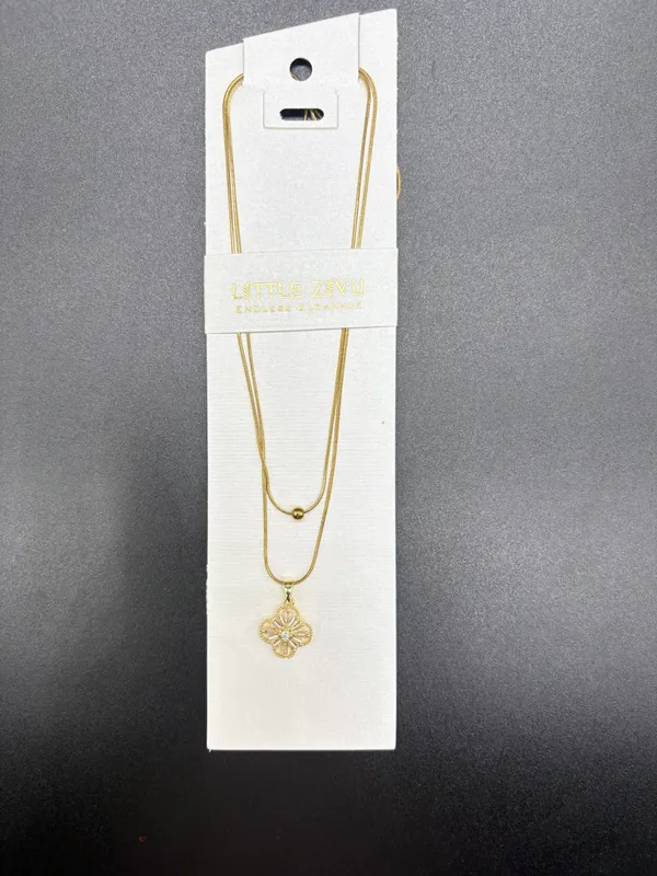 Gold_Alloy_Layered_Floral_Pendant_Necklace_And_Earring_Set_For_Women