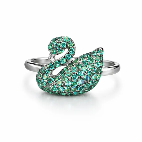 Swan_Ring_in_925_Sterling_Silver_with_Green_AD_Stones