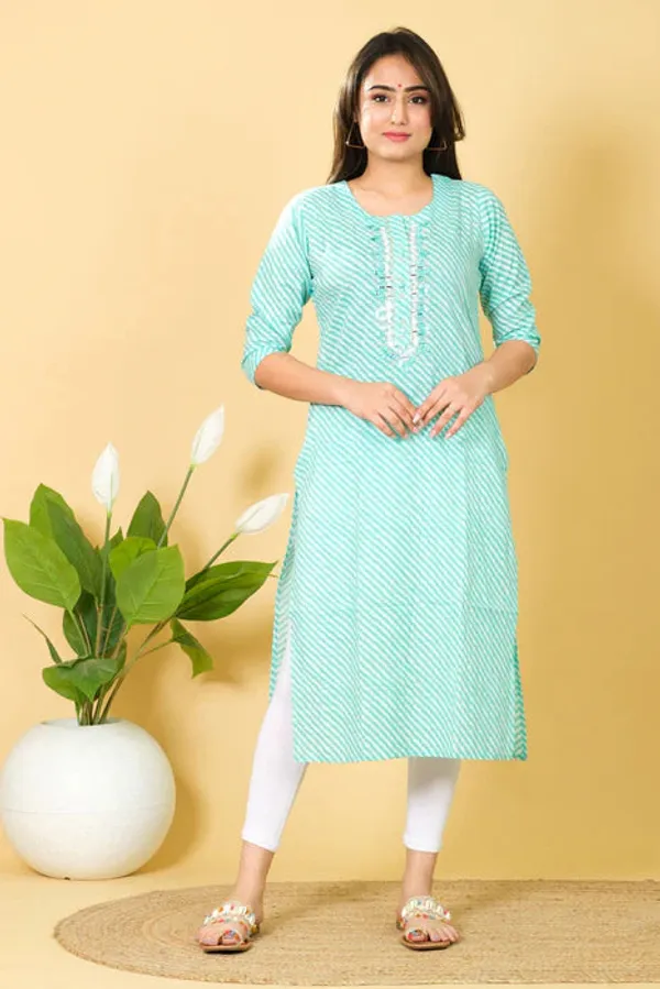 Turquoise_Blue_Cotton_Kurti_For_Women