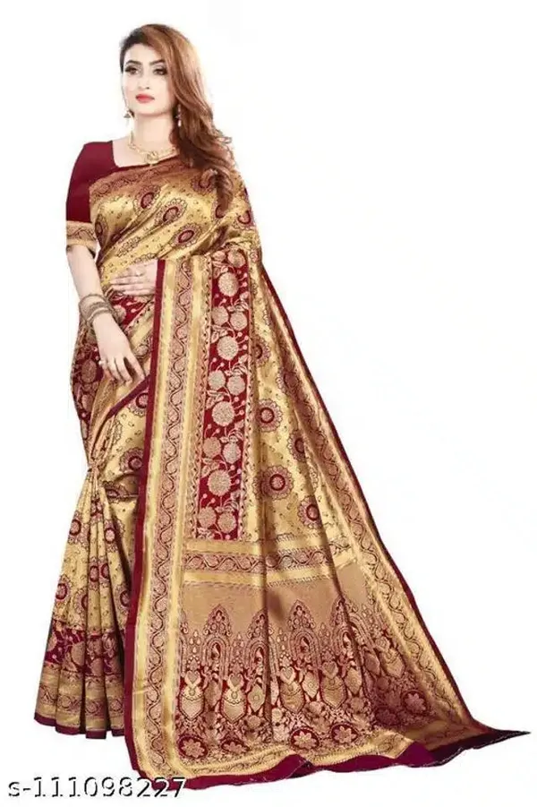 Gold_And_Red_Lycra_Blend_Saree_For_Women