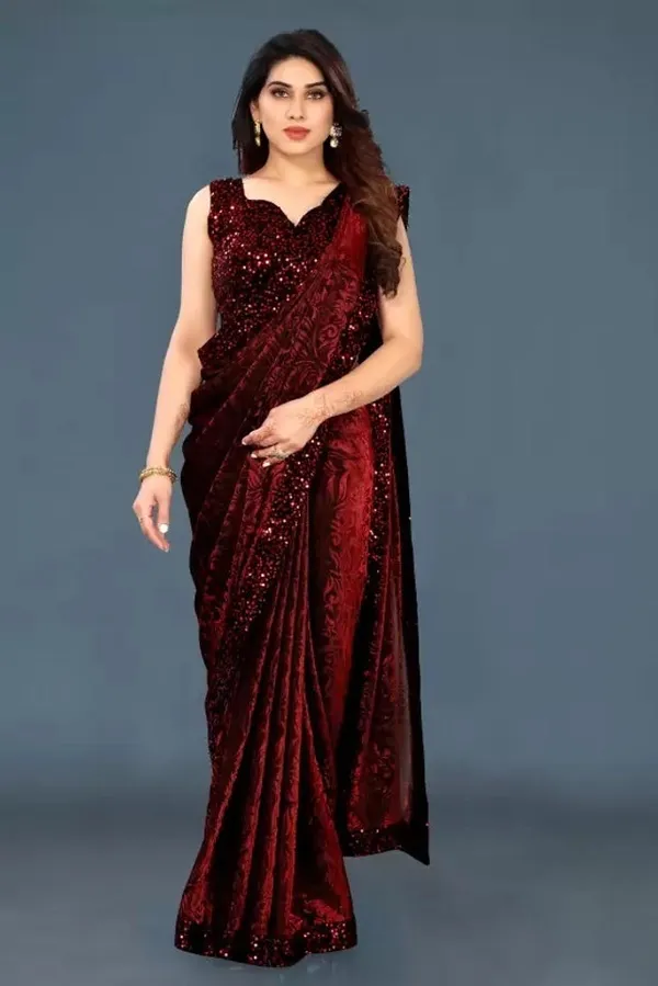 Maroon_Lycra_Blend_Saree_For_Women