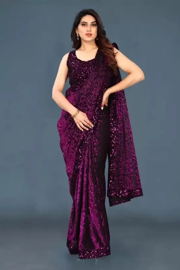 Wine_Lycra_Blend_Saree_For_Women