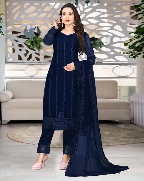 Blue_Cotton_Kurta_Pant_And_Dupatta_Set_For_Women